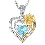 Sterling Silver Heart Birthstone Sunflower Pendant Necklace Engraved with I Love You Forever