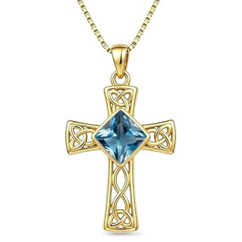 14K Gold Plated  Birthstone Cross Necklace  Pendant Necklace Mother's Day Birthday Gifts for Women