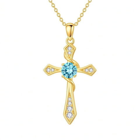 14K Gold Plated Birthstone Infinity  Cross Pendant NecklaceJewelry for Women