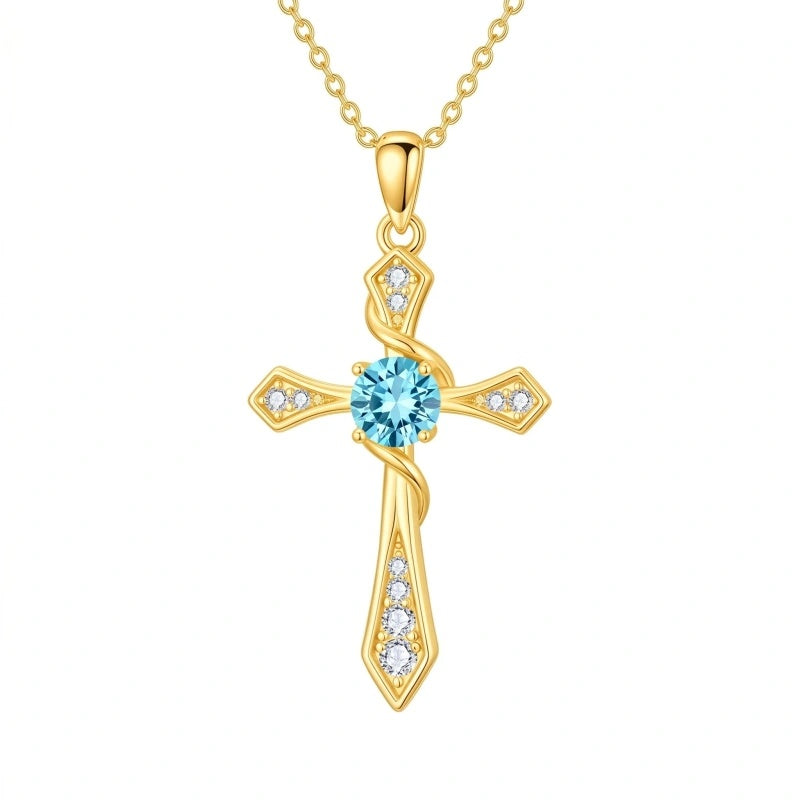 14K Gold Plated Birthstone Infinity  Cross Pendant NecklaceJewelry for Women