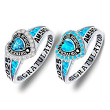 Sterling Silver Personalized Birthstone Engraved Class Rings for Women, College Senior High School Ring