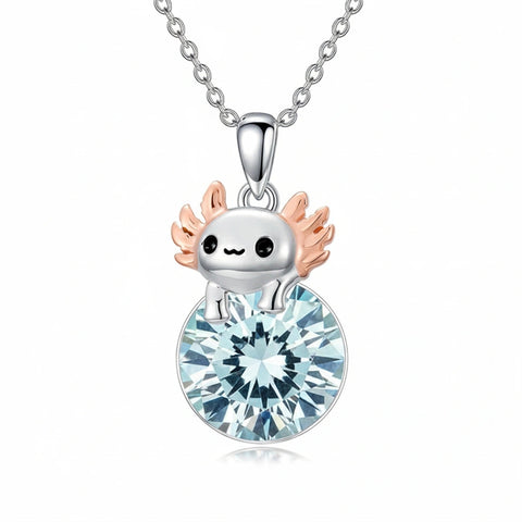 Sterling Silver 12 Month Birthstone Axolotl Pendant Necklace for Women