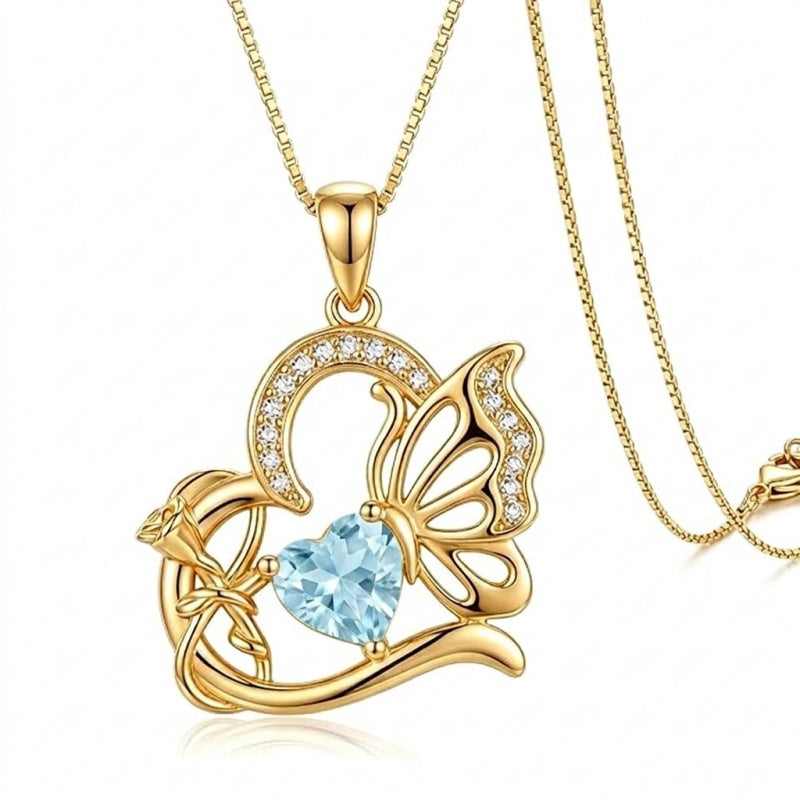 14K Gold Plated Heart Birthstone Infinity Cross Butterfly Necklace for Women