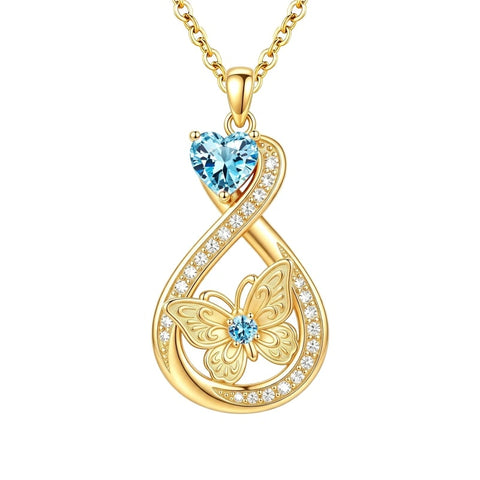 14K Gold Plated Infinity Birthstone  Butterfly Cross Necklace for Women