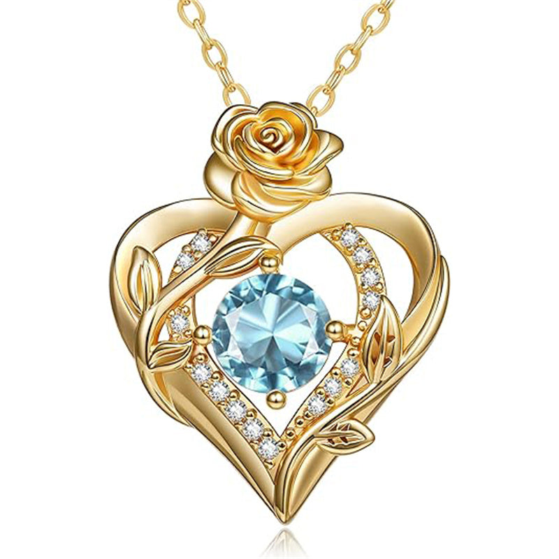 Sterling Silver Birthstone Rose Necklace for Women