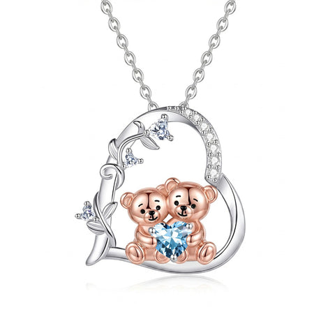 Sterling Silver Birthstone Teddy Bear Pendant Necklace