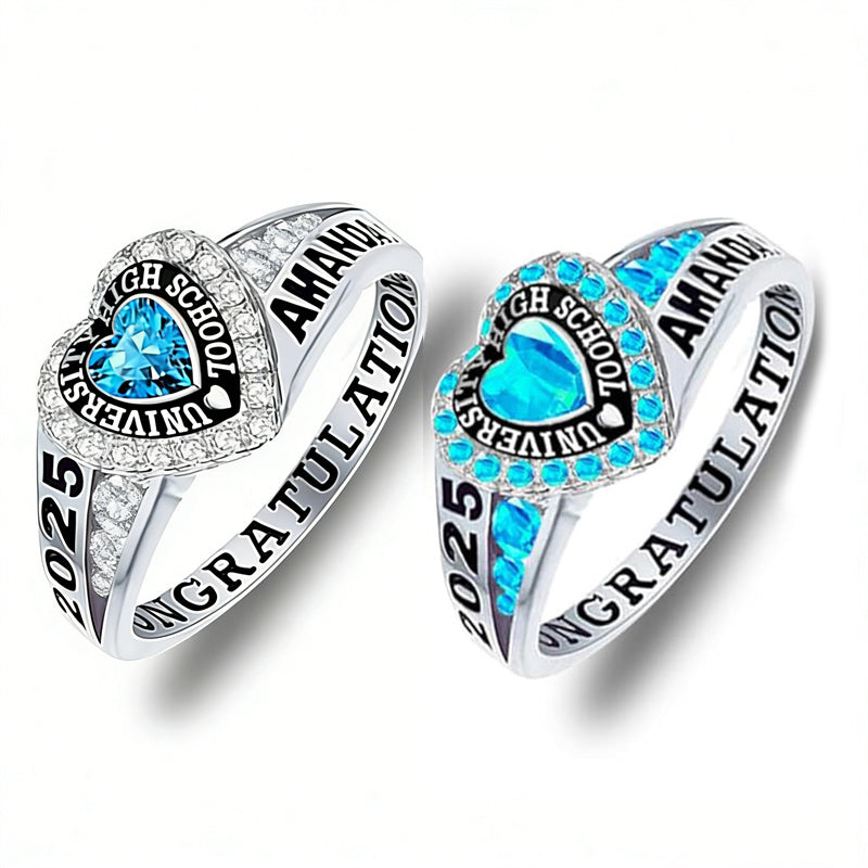 Copper Personalized Birthstone Engraved Class Rings for Women, College Senior High School Ring