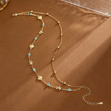 14K Gold Plated Turquoise Turtle Starfish Ocean Double Layered Anklet