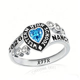 Sterling Silver Personalized Birthstone Engraved Class Rings for Women, College Senior High School Ring