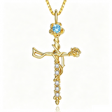 14K Gold Plated Birthstone Cross Necklace for Women Faith Necklace Christian Jewelry