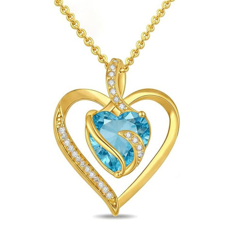 14K Gold Plated  12 Months Heart Birthstone Pendant Necklace Birthday Wedding Anniversary Jewelry Gifts for Women