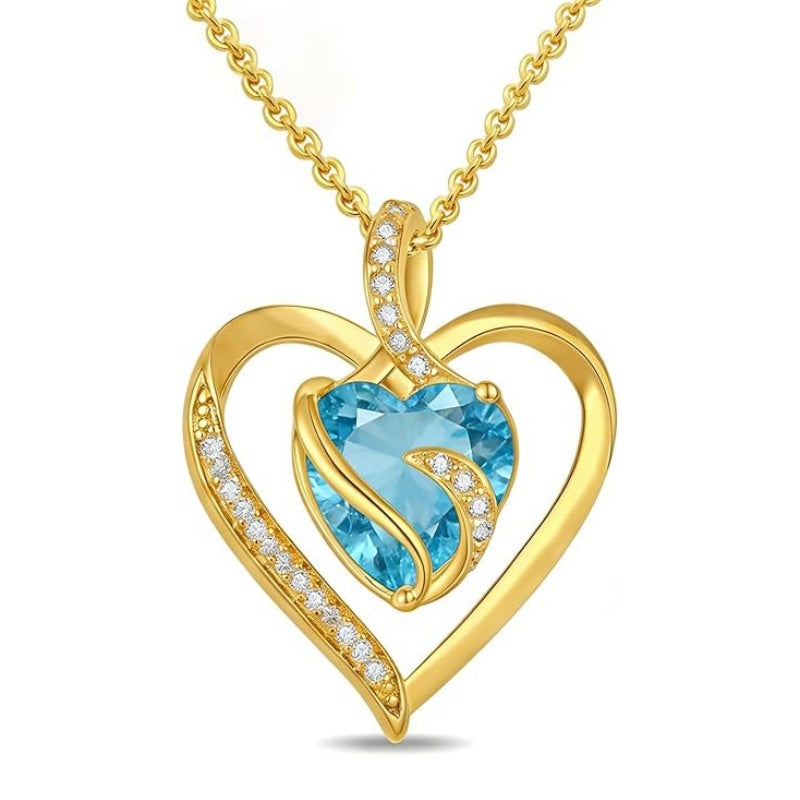 14K Gold Plated  12 Months Heart Birthstone Pendant Necklace Birthday Wedding Anniversary Jewelry Gifts for Women