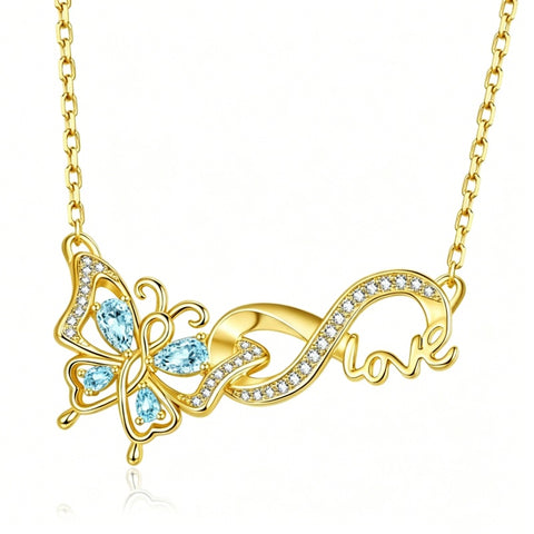 14K Gold Plated Birthstone Infinity Butterfly Necklace for Women