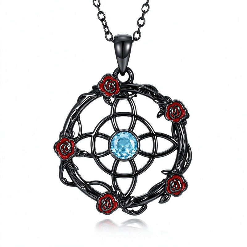 Sterling Silver Black Heart Skeleton Birthstone Necklace With Engraved Halloween Gift