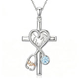 14K Gold Plated  Birthstone Stethoscope Cross Necklace Graduation Gifts for Women RN
