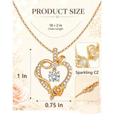 14K Gold Plated Round Birthstone Rose Flower Pendant Necklace for Women