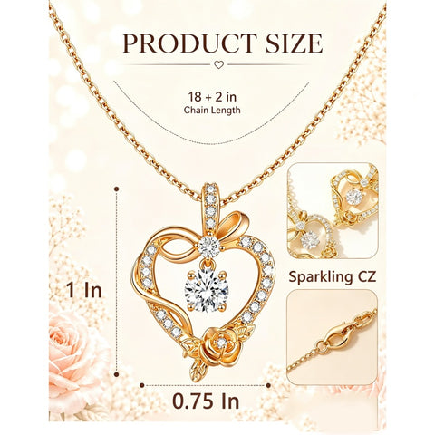14K Gold Plated Round Birthstone Rose Flower Pendant Necklace for Women