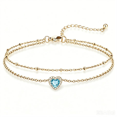 Sterling Silver Birthstone Double Layer Anklet for Beach Weddings, Summer Vacations & Pool Parties