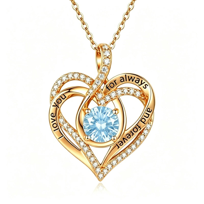 14K Gold Plated Heart Birthstone Infinity Necklace Christmas Valentine Birthday Gift