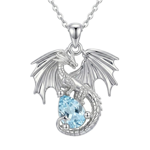 Sterling Silver Dragon Birthstone Necklace Jewelry Gifts for Dragon Lovers, Birthday Anniversary