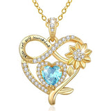 10K 14K 18K Yellow Gold  Birthstone Sunflower Pendant Necklace Engraved with You Are My Sunshine