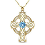 14K Gold Plated Birthstone Celtic Knotwork Cross Necklace for Women