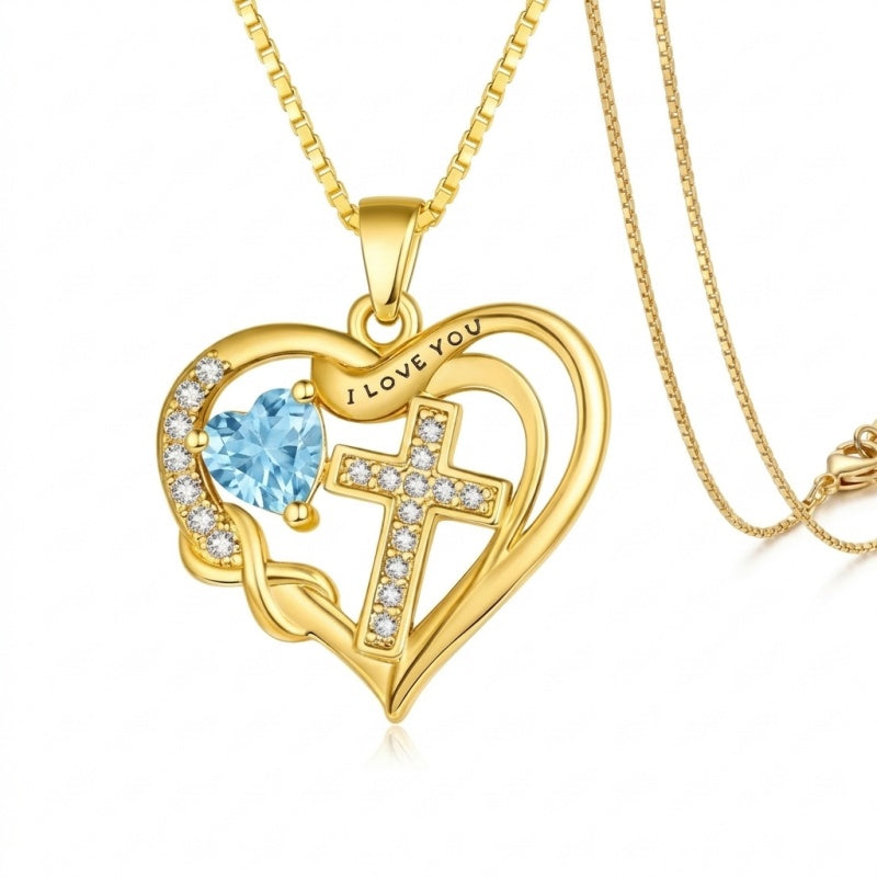 14K Gold Plated Heart Birthstone Infinity Cross Butterfly Necklace for Women