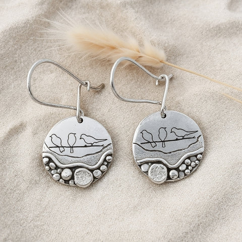 Sterling Silver Trail Mini Forest Pebble Wildflower Dangle Earrings
