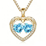14K Gold Plated Double Heart Birthstone Necklace Anniversary Birthday Gifts for Women
