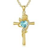 14K Gold Plated Birthstone Rose Cross Necklace for Women Faith Jewelry Gift
