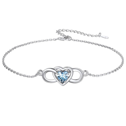 Sterling Silver Endless Love Symbol Birthstone Single Layer Anklet