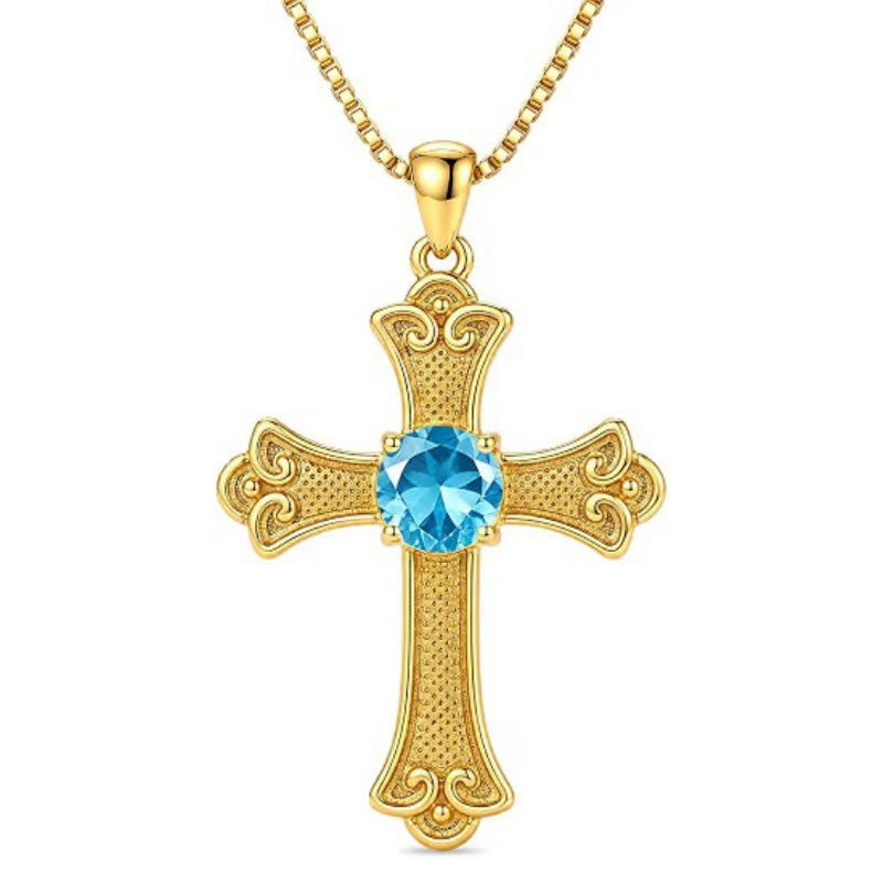 14K Gold Plated  Birthstone Cross Necklace  Pendant Necklace Mother's Day Birthday Gifts for Women
