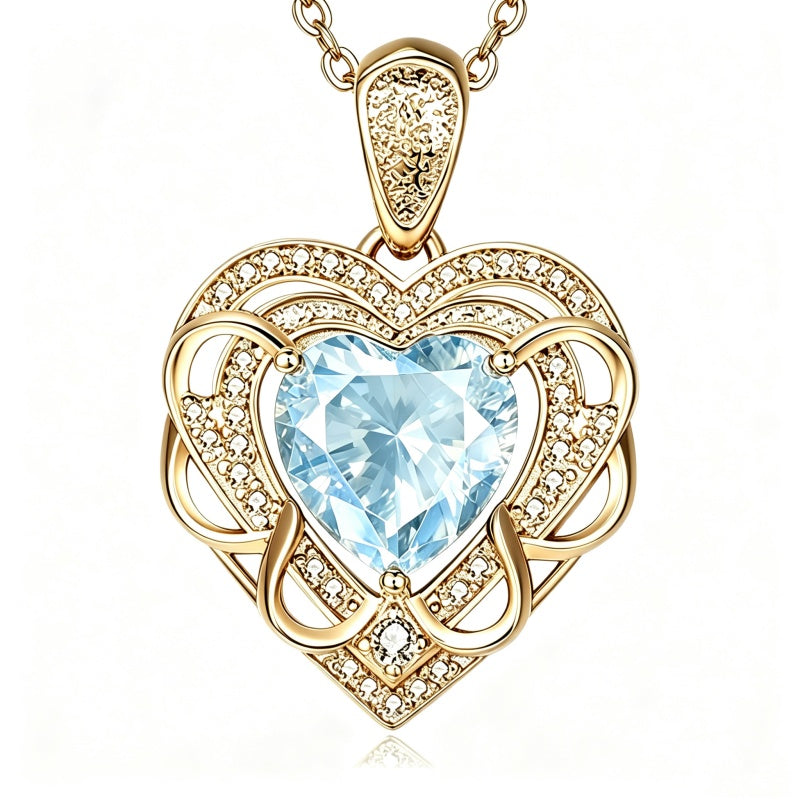 14K Gold Plated Heart Birthstone Heart Necklace for Women Fashion Wedding Anniversary Birthday Gifts