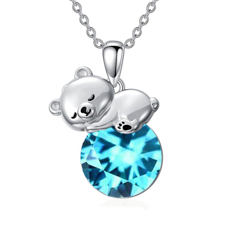 Sterling Silver Birthstone Teddy Bear Pendant Necklace Christmas Gifts for Women Children