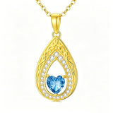 Vintage Teardrop Birthstone 14K Yellow Gold Plated Pendant Necklace for Women
