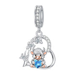 Sterling Silver 12 Month Birthstone Highland Cow Charm Beads