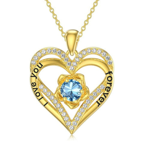 14K Gold Plated  Birthstone Rose Flower Pendant Necklace Birthday Wedding Anniversary Jewelry Gifts for Women