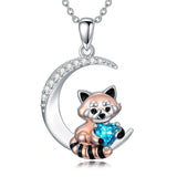 Sterling Silver Birthstone Red Panda Pendant Necklace Animal Jewelry Gifts for Women