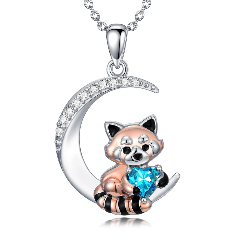 Sterling Silver Birthstone Red Panda Pendant Necklace Animal Jewelry Gifts for Women