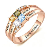 10K 14K 18K Gold Square Shaped Personalized 1-5 Birthstone  Family Mother's Ring Anniversary Ring for Women