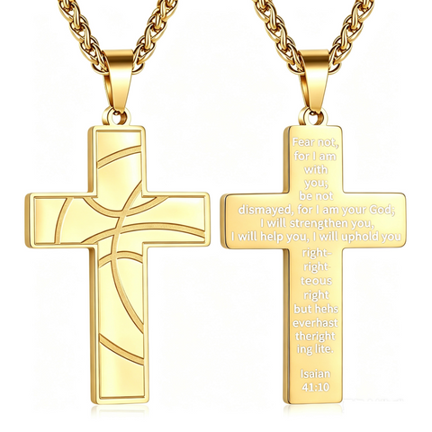 14K Gold Plated Bible Verse Basketball Cross Pendant Necklace for Men