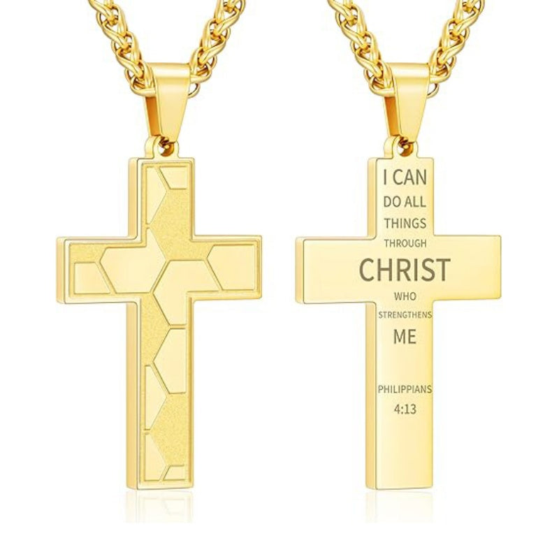14K Gold Plated Bible Verse Soccer Cross Pendant Necklace for Men