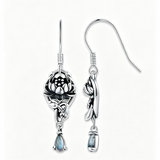 Sterling Silver Vintage Moonstone Turquoise Lotus Tree of Life Hummingbird Butterfly Drop Earrings