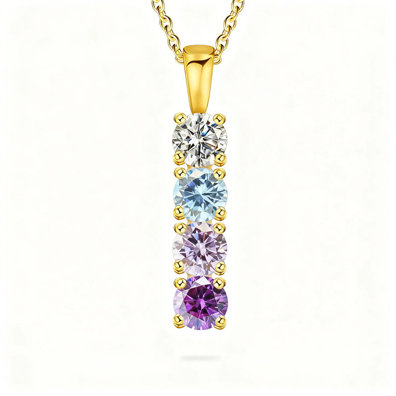 Copper Sterling Silver Personalized Simulated 1-6 Birthstones Family Pendant Necklace