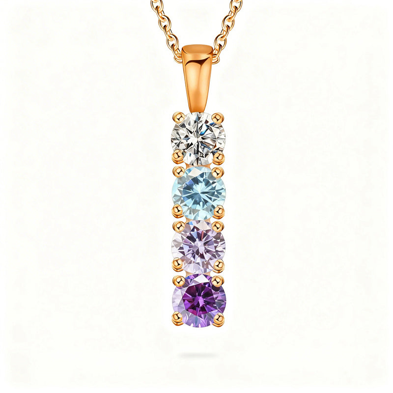 Copper Sterling Silver Personalized Simulated 1-6 Birthstones Family Pendant Necklace