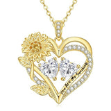 14K Gold  Plated Double Birthstone Heart Sunflower Necklace for Women