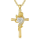 14K Gold Plated Birthstone Rose Cross Necklace for Women Faith Jewelry Gift
