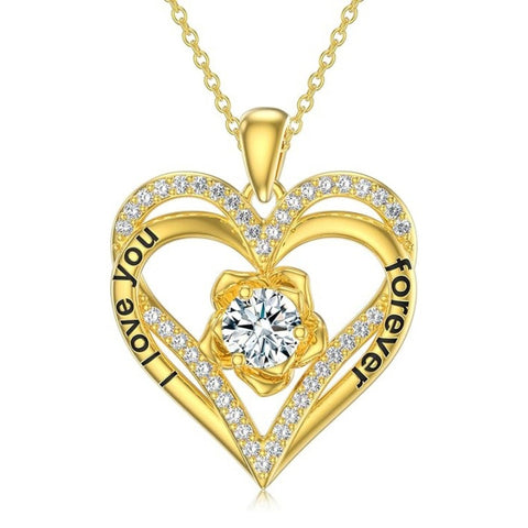 14K Gold Plated  Birthstone Rose Flower Pendant Necklace Birthday Wedding Anniversary Jewelry Gifts for Women