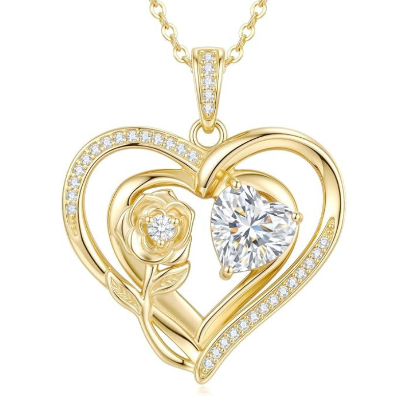 14K Gold Plated Birthstone Rose Heart Birthstone Necklace for Women