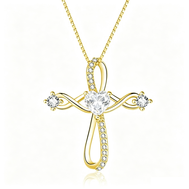 14K Gold Plated Heart Birthstone Infinity Religious Cross Pendant Necklace for Women